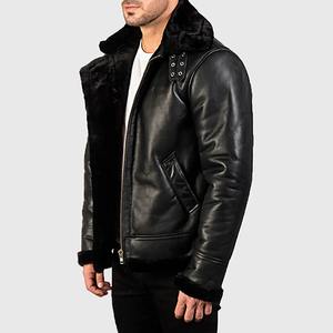 Blouson aviateur en cuir moutonnée imperméable et coupe-vent pour homme, tendance, poids lourd, prix abordable, sortie d'usine, à capuche, automne - Product Image 3