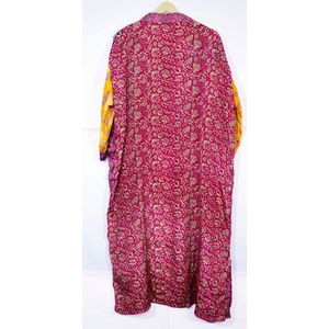 Handmade Vintage Luxury Kimono Bathing <b>Gown</b> <b>Long</b> Silk Robe Recycled Ethnic Sari Maxi <b>Dressing</b> <b>Gown</b> Summer Autumn Spring - Product Image 2