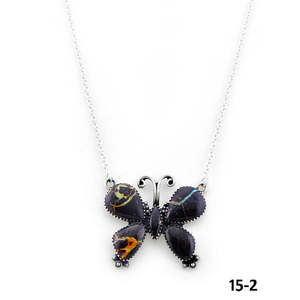 Collier artisanal du Sud-Ouest avec incrustation de style unique en argent sterling et serti de pierres noires - Product Image 2