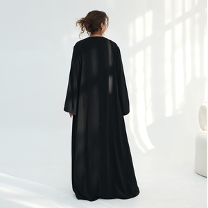 Fabricant en gros d'abayas OEM et ODM, vêtements islamiques, abaya kimono de Dubaï avec perles brodées à la main, robe musulmane pour femmes avec boutons, abaya pour l'Aïd - Product Image 6