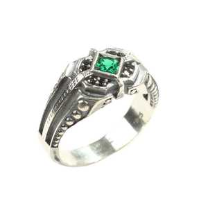 Men's 925 Sterling <b>Silver</b> <b>Ring</b> with <b>Emerald</b> Cut Stone Square Geometric Motif Bezel Setting Everyday Wear IGI Certified - Product Image 2