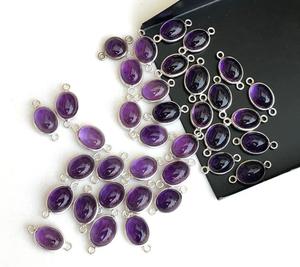Conectores de plata amatista 925 Conectores de bisel ovalado Encontrar colgantes y dijes chapados en rodio para Joyería Fina - Product Image 4