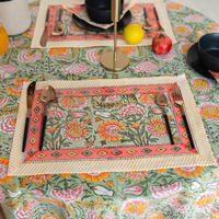 Mantel Cuadrado Grande de Algodón Hecho a Mano, Ecológico, con Estampado Tradicional Indio, Estilo Clásico, para Mesa de Comedor, Hogar y Cocina