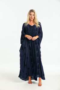 Azul blanco Paisley bordado vestido flecos encaje mariposa manga Ideal fiesta en la piscina relajante caftán vestido caliente playa cubrir - Product Image 6