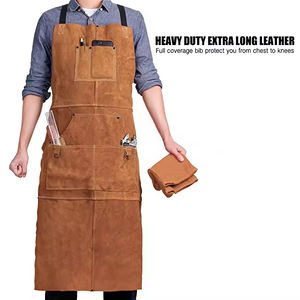Tablier à bavette ignifuge de haute qualité à prix bon marché pour les soudeurs Tablier de soudage BBQ résistant à la chaleur en cuir de vache marron Offre Spéciale - Product Image 2