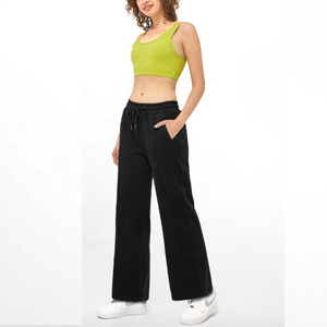 Pantalon de survêtement femme taille haute jambe droite pantalon ample décontracté en soie avec cordon de serrage pantalon en coton poches taille moyenne - Product Image 5