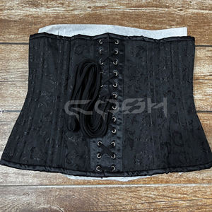 Corset gothique noir en brocart sous-poitrine avec baleines en acier robustes et fermeture à busc - Product Image 4