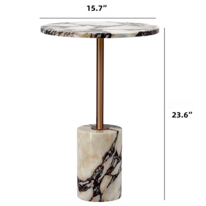 Table d'appoint ronde: dessus en marbre naturel et base en acier inoxydable solide. Table d'appoint moderne pour le salon. Vente en gros et B2B. - Product Image 3