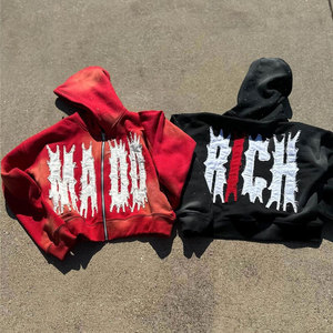 เสื้อฮู้ดดี้ผู้ชายสไตล์สตรีทแวร์ลำลอง ทรงปกติ ผ้าฝ้ายออร์แกนิค 100% ระบายอากาศได้ดี มีกระเป๋า  ดีไซน์ดิสเทรสสไตล์กรันจ์ - Product Image 1