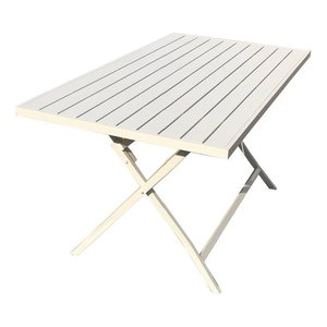 LERICI 130x77x76cm Matt <b>White</b> Aluminium Outdoor <b>Table</b> Fixed Patio Furniture by Amicasa - Product Image 1