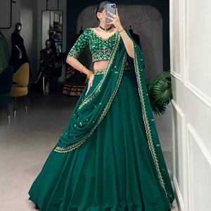 Lehenga choli vert pour femme, broderie de designer indien chaniya choli avec dupatta pour fille, tenue de fiançailles, tenue de mariée - Product Image 3