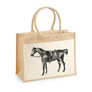 Sac fourre-tout pliable réutilisable en tissu, motif dessin animé, logo personnalisé, en toile de jute naturelle, à enfiler/à poignée, vente en gros - Product Image 4