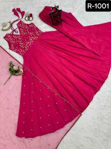 Las mujeres más hermosas usan ropa tradicional india, vestidos Anarkali rosas con borde de encaje elegante, Red de mariposa Dupatta para mujeres - Product Image 6