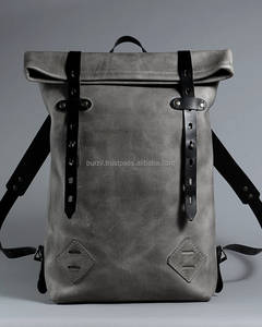 Handmade <b>Black</b> Leather Roll-top <b>Backpack</b> Genuine Cowhide Rucksack <b>For</b> Men & <b>Women</b> Travel Work Bag LRTB-0029 - Product Image 6