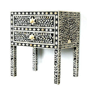 Mesita de noche con patrón Floral moderno hecho a mano, manualidades decorativas para el hogar con incrustaciones de madera y hueso de estilo religioso de MOP Inlay - Product Image 1