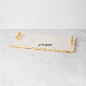 Plateau de service décoratif en vrac, poignée et bords en or de marbre blanc, 50 pièces - Product Image 6