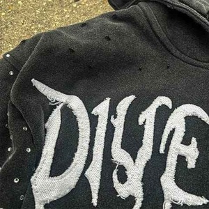 เสื้อฮู้ดผู้ชายพิมพ์ลายพลอยเทียม, เสื้อมีฮู้ดผ้าคอตตอนเนื้อหนาทำจากผ้าฝรั่งเศสมีซิปล้างกรดสำหรับฤดูหนาว - Product Image 3