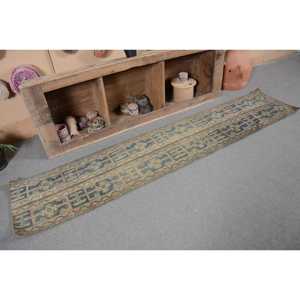 Vintage Turkish Wool Area Rug 1.8 X 8.6ft Boho Style Rectangle Patchwork Design 10mm Thick Latex Backing for Bedroom Living Room - Product Image 5