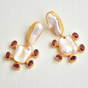 Pendientes de Perlas de Latón al por Mayor, Pendientes de Piedra Orgánica, Latón Chapado en Rodio, Diseño Único, Moda al por Mayor - Product Image 1