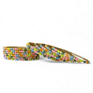 Export Quality Gold Plated Trendy Multicolor Thin Glass Pearl Bangle Set Nickel-Free for Global Retailers Wedding Wear - Product Image 1