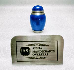 Mini Urnas de Recuerdo Azules con Grabado Plateado para Cenizas Funerarias, Metal Latón/Aluminio - Product Image 5