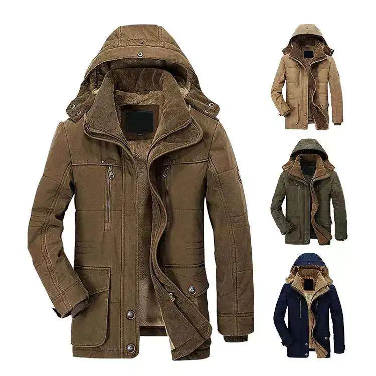 Winter Brown Thick Warm Cotton Windbreaker Jacket Hooded Parka Men's Jacket Coat Winter Long Thickening Parka Outdoor Coats Men