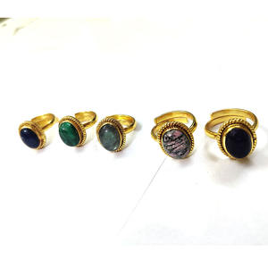 Anillo de plata chapado en oro para mujer, sortija ajustable con piedras preciosas hechas a mano, 2023 - Product Image 1