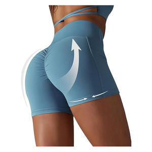 Pantalones cortos de gimnasio de la mejor calidad para mujer con bolsillo lateral, pantalones cortos de yoga al por mayor con patrón sólido, mallas deportivas para Fitness - Product Image 4