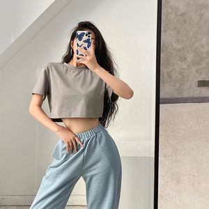 Camisas recortadas de manga corta holgadas informales de verano con blusas de mujer de diseño frontal de punto - Product Image 2