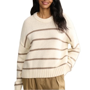 เสื้อสเวตเตอร์ถักแบบสวมหัวคอกลมลายทางสำหรับผู้หญิงใส่สบายฤดูหนาวสไตล์ใหม่ - Product Image 1