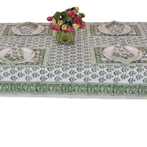 Indiano handblock impresso algodão mesa pano com verde três folhas impressão