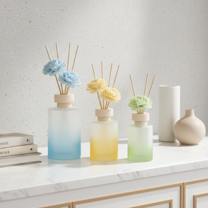 Bottiglia in Vetro Satinato Rotonda per Diffusore di Oli Essenziali con Tappo Decorativo in <span class=keywords><strong>Legno</strong></span> per Arredamento Casa e Ufficio, Uso Estivo, Primaverile e Autunnale - Product Image 5