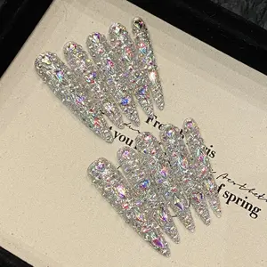 10 faux ongles stiletto extra longs personnalisables, demi-couverture, design français en résine pour les doigts élégants des filles - Product Image 1