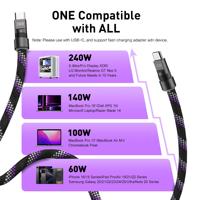 Nouveau Cordon de Téléphone Bandoulière Tendance Type-C Réfléchissant Tressé Robuste avec 2 Crochets Latéraux et Câble de Charge Rapide 240W pour Imprimante et Écouteurs