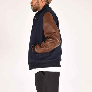 Veste universitaire pour homme en laine et nylon/coton, col montant, logo personnalisé sur le devant, broderie en chenille, prix de vente optimal - Product Image 3