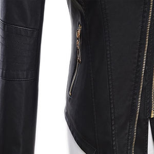 แจ็กเก็ตหนังแกะสไตล์บอมเบอร์สำหรับผู้หญิงเสื้อผ้าฝ้ายแท้มีกระเป๋าสำหรับขี่มอเตอร์ไซค์ - Product Image 4