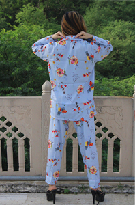 Conjunto de pijama informal tejido de seda 100% transpirable para mujer, estampado Floral bohemio, ropa cómoda de noche diaria para la brisa del verano - Product Image 6