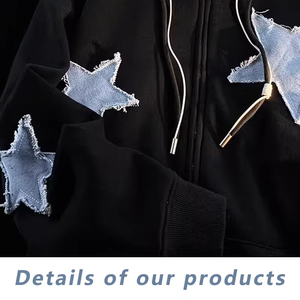 Custom Distressed Embroidered Applique <b>Hoodie</b> <b>for</b> <b>Men</b> 14oz 70% Cotton 30% Polyester Terry Zipper-Up Solid Pattern <b>Black</b> Hooded - Product Image 2