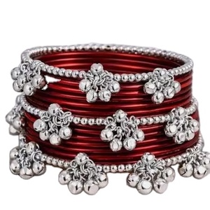 Colorful Stylish Vibrant Brown Silver Plated Trendy Geometric Glass <b>Bangles</b> Imitation Pearl Churiyan <b>Set</b> for Wedding Party Wear - Product Image 1