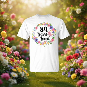 T-shirt floreale da donna di 84 anni, T-shirt promozionale per il 84° compleanno, 84 anni di amore - Product Image 3