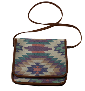 Sac à bandoulière/pochette en coton tissé artisanal pour femme, style mode, imprimé Dhurry/Kelim multicolore, idéal pour les fêtes, couleur camel, vente en gros - Product Image 1