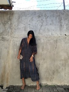 Vestido Maxi de Rayón con Estampado Floral Tie-Dye Hecho a Mano, Cuello en V y Manga Larga para Mujer, Cintura Natural, Estilo Kaftan de Verano - Product Image 2