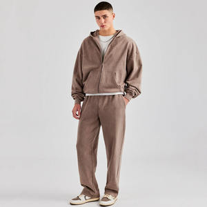 Jogging personnalisé imprimé à l'acide couleur taupe Jogger jambe droite sweat à capuche zippé qualité supérieure survêtement homme lourd 2 pièces - Product Image 1