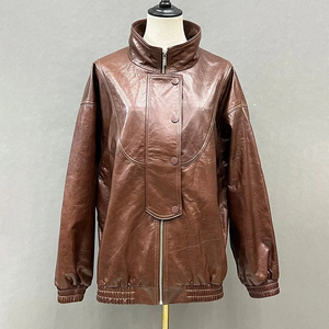Veste en cuir vintage rétro pour femmes, veste bomber en cuir de vache véritable - Product Image 4