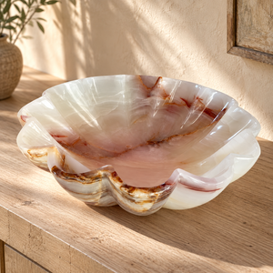 Moderno Tazón Decorativo Festoneado de Ónix Color Miel de 12 Pulgadas - Product Image 2