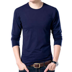 Factory Direct High Quality 100% Cotton Knitted <b>Men's</b> Long Sleeve <b>Crew</b> <b>Neck</b> <b>T</b>-<b>Shirt</b> Breathable with Customized Embroidered Logo - Product Image 1