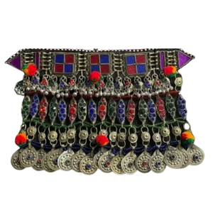 Ensemble de bijoux pour femmes tribales afghanes Kuchi antiques 2025, fait à la main, style afghan, tendance, boucles d'oreilles de mariage, collier, turquoise - Product Image 3