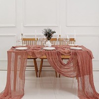 Chemin de table en gaze de coton tissée bleu poussière simple pour mariage, anniversaire, fête prénuptiale, réception, décoration de table bohème, vente en gros