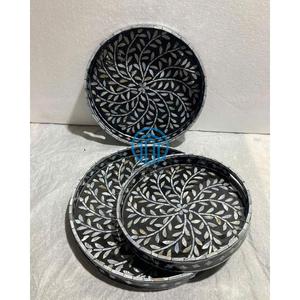 Bandeja de Servir Hecha a Mano con Madreperla, Bandeja Decorativa con Incrustaciones de Concha Natural para Hotel, Restaurante, Decoración del Hogar - Product Image 1