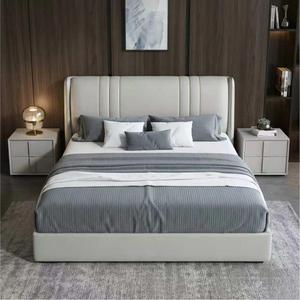 Cadre de lit OEM ODM style crème, revêtu de cuir véritable, gain de place, <span class=keywords><strong>sommier</strong></span> en bois massif de pin, cadre de lit king size - Product Image 5